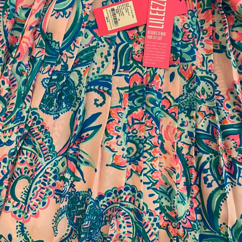 NWT Lilly Pulitzer Pleat Rein Top in Pink Tropics Tint Tangerine Dream - Size XS - Picture 2 of 4
